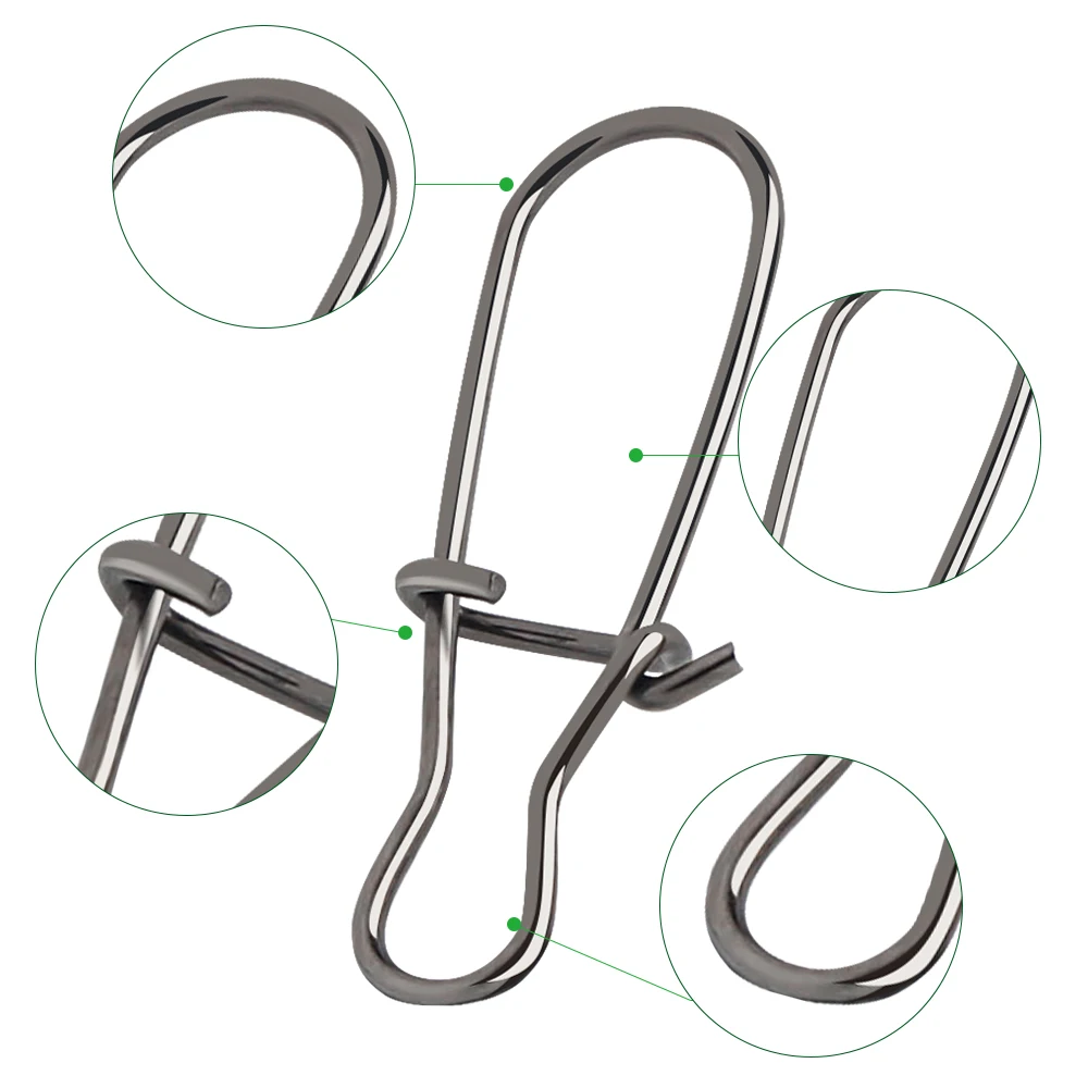 DNDYUJU 100pcs Stainless Steel Hook Fast Clip Lock Snap Swivel Solid Rings Safety Snaps Fishing Hook Connector