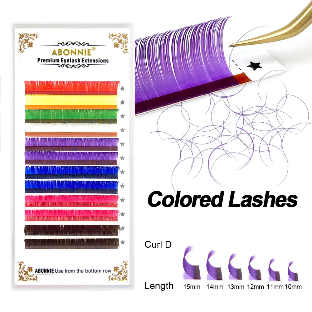 Abonnie 10-15mm Colorful Indiavidual Eyelash Extension PBT Mink Lashes Extension Single Eye Lashes D Curl Cilios