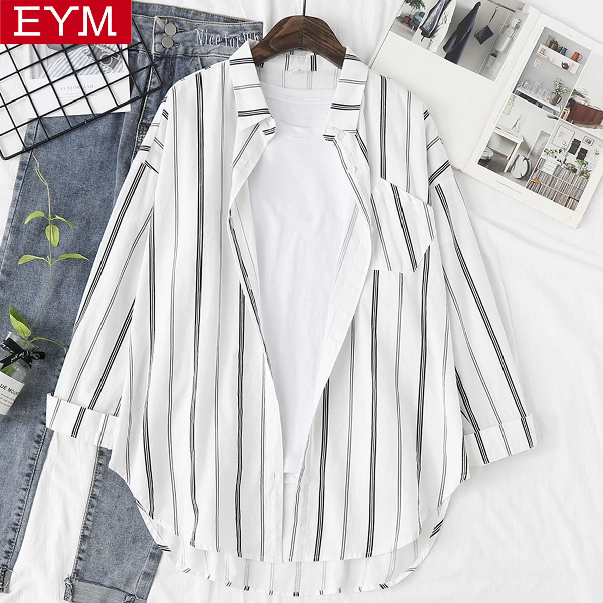 2021 Spring New Fashion Women Loose Long Sleeve Young Casual Shirt Womens Striped Blouses and Tops Lady Office Blouse Blusas