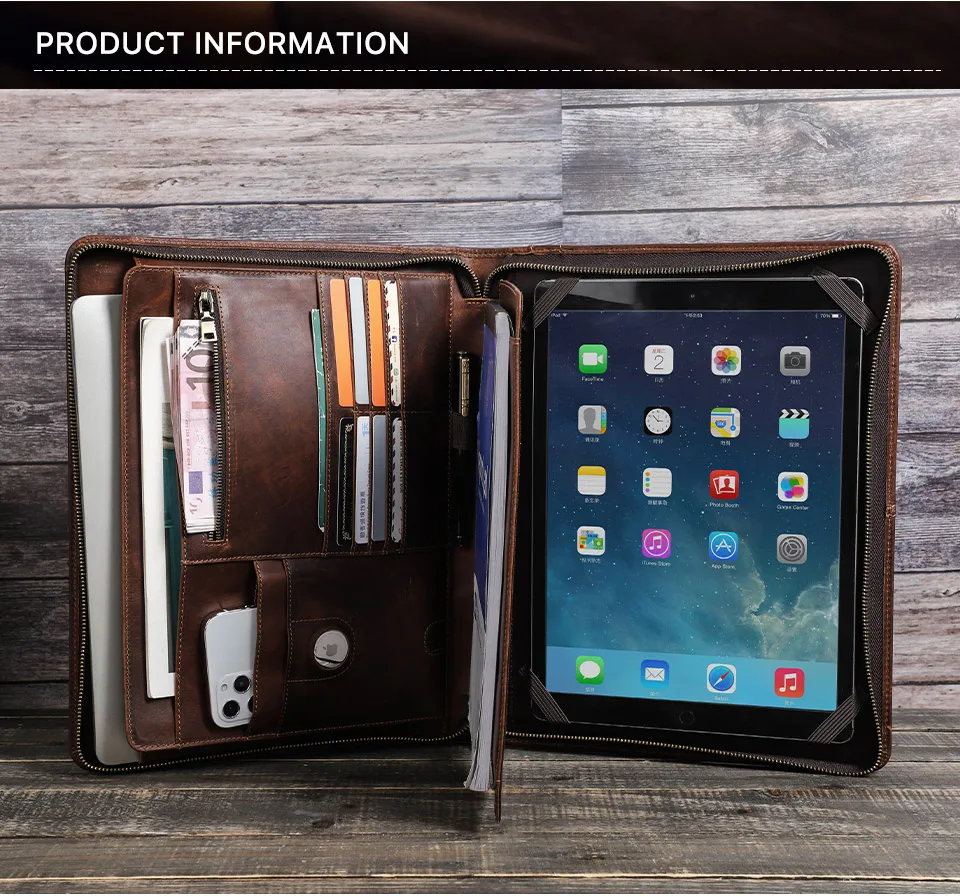 MacBook Pro Air 13 iPad Pro 13 12,9 Portfolio Datei Ordner Kuh Leder Cover Veranstalter Reise Business Office Dokument Aktentasche – Detail 15