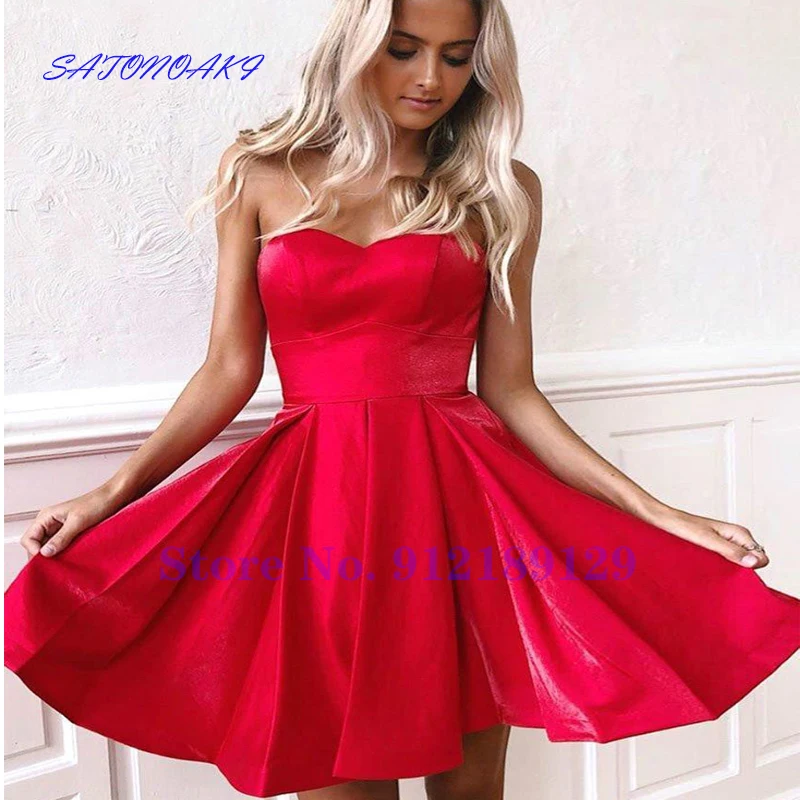 Red Strapless Short Homecoming Dresses Open Back Cocktail Party Gown Above Knee Length Prom Vestidos De Fiesta Graduation Robes