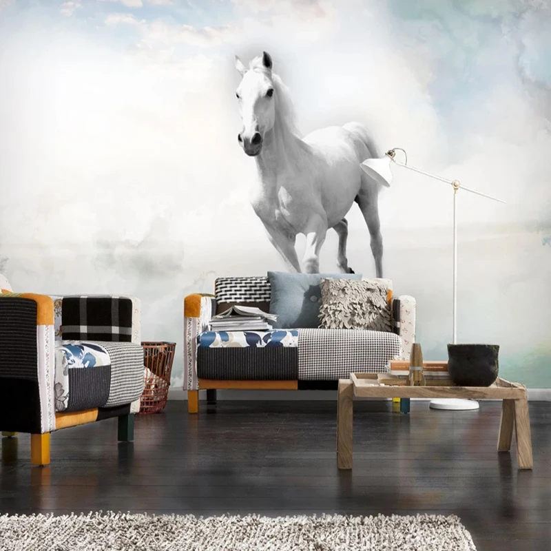 Custom Photo Non-woven Wallpaper White Horse Large Mural Office Study Living Room Dining Room Wall Decoration Mural Wall Paper