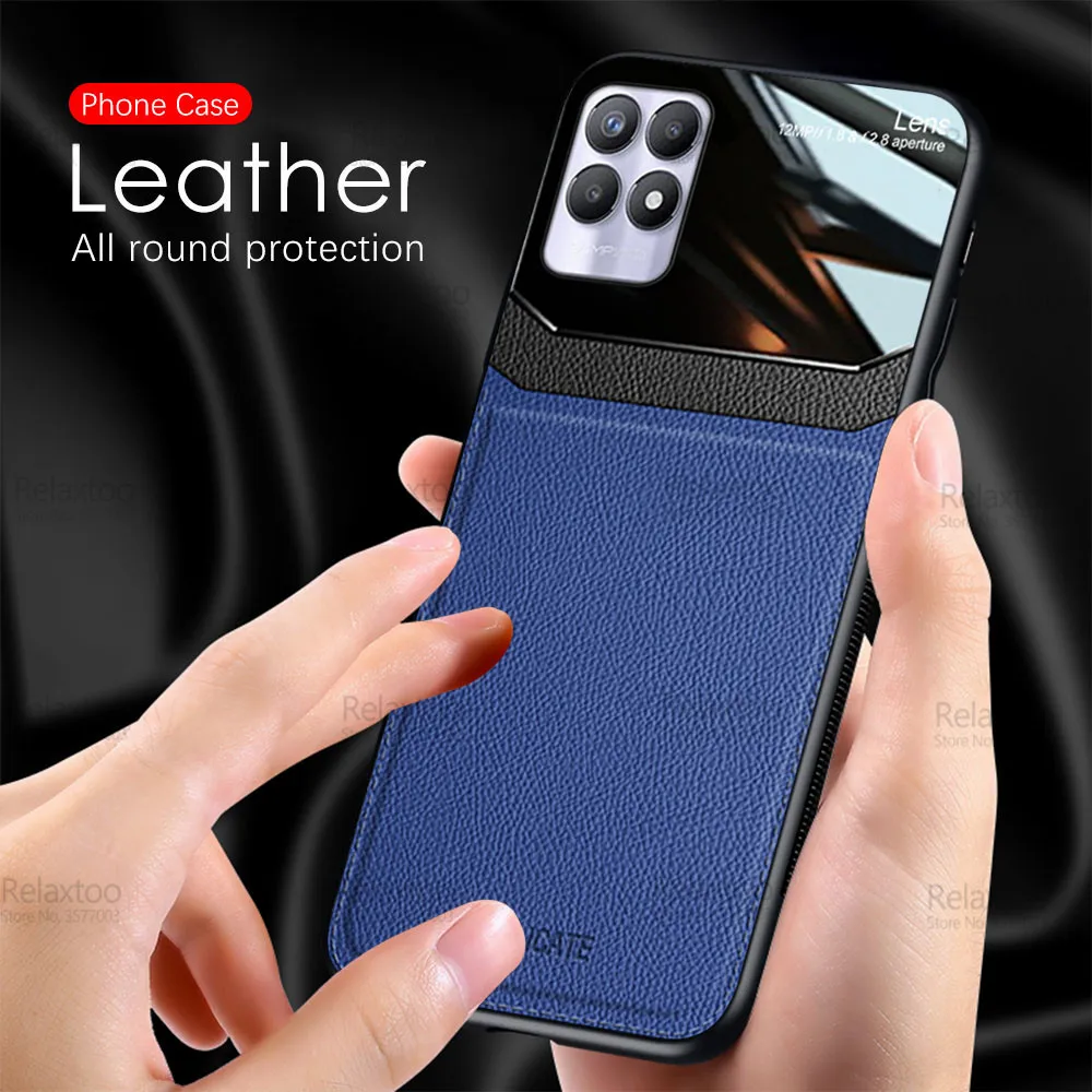 For Oppo Realme 8i Case Plexiglass Back Leather Protection Phone Cover Realme8i Realmi Realmy 8 i RMX3151 6.6\