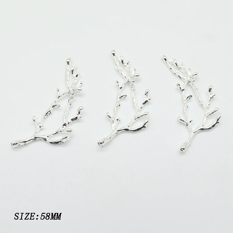 New 10Pcs 58*23mm Silver Metal Branches Diy jewelry Accessories Rhinestones Pedestal Holiday party Caps Decoration Silver Color