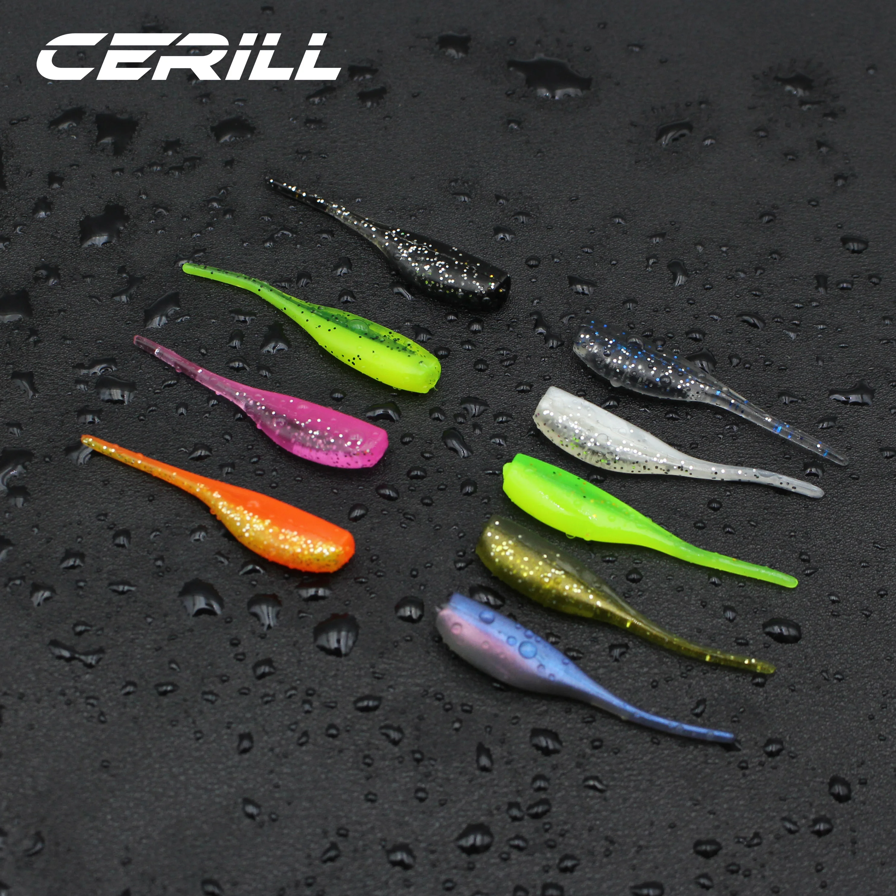 Cerill 30 PCS Needle Tail Grub Bait 48 mm Soft Fishing Lure Double Color Silicone Artificial Wobblers Carp Bass Jigging Swimbait