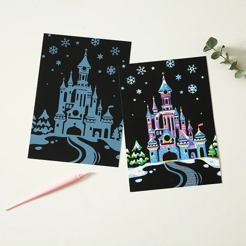 4pcs/Set Magic Colorful Drawing Board Paper Scraping Painting For Kids Creative Colorful Painting Graffiti Scratch Toys