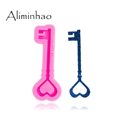 DY0344 Shiny Heart Key mold Silicone Molds DIY resin epoxy keychains Mould for jewelry Key ring pendant decoration