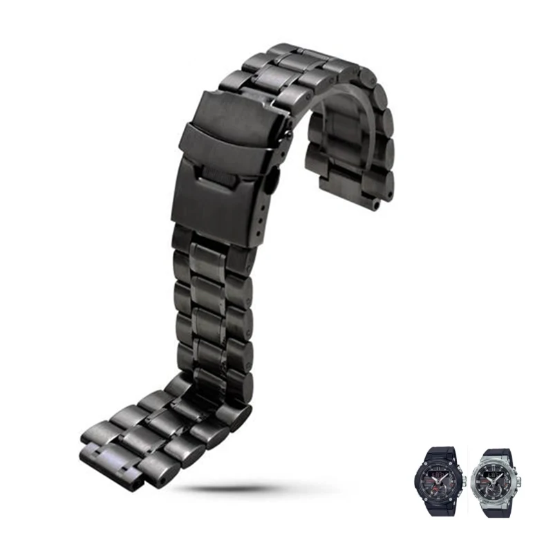 Stainless steel watchband for Casio G-SHOCK GST-B200 GST-B200D Series watches men's strap 24*16mm lug end silver black bracelet