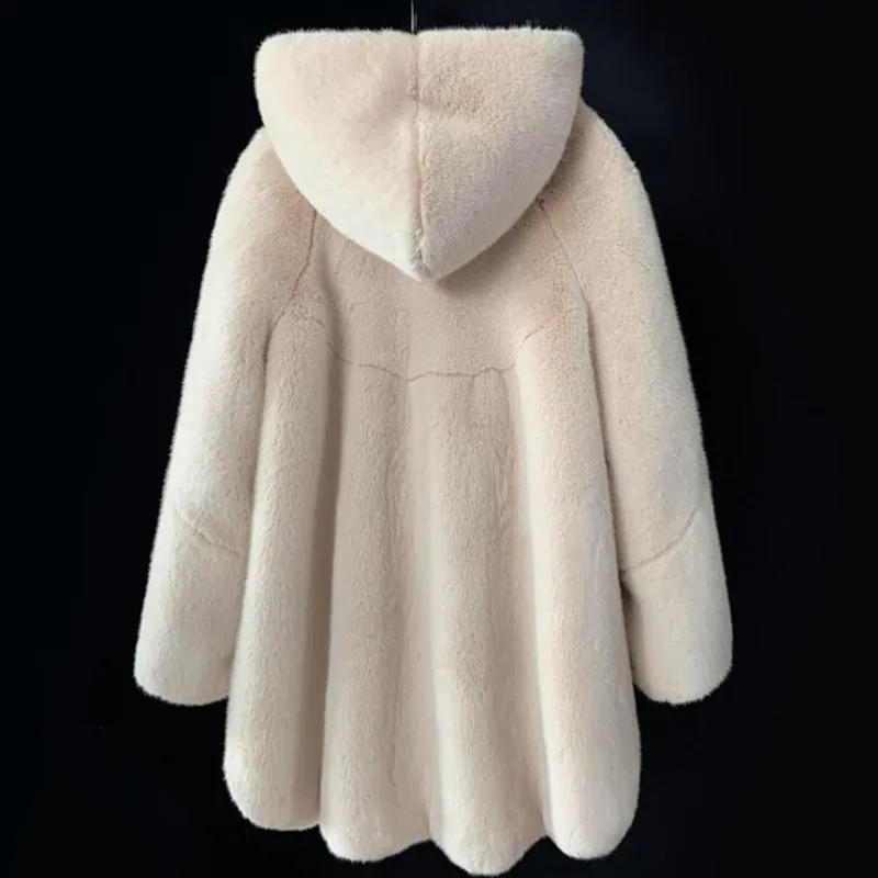 Manteau mi-long en fourrure de vison entier imitation velours, manteau à capuche, neuf, 2024, 600