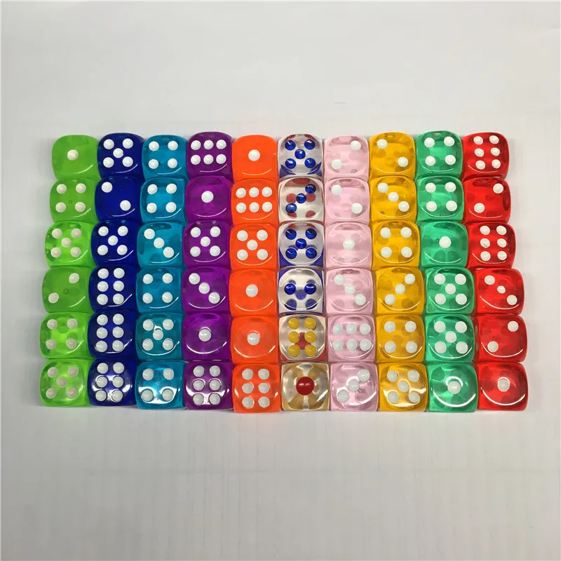 

10Pieces/Lot High Quality 14mm Transparent Acrylic 6 Sided D6 Point Dice For Club/Party/Family Board Games 10 Colors