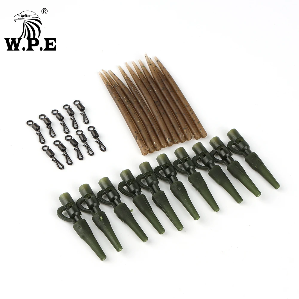 

W.P.E 1Set/40pcs Carp Fishing Tackle Quick Change Swivels Lead Clips Anti Tangle Sleeves Protect Tail Rubber Connector Rigs