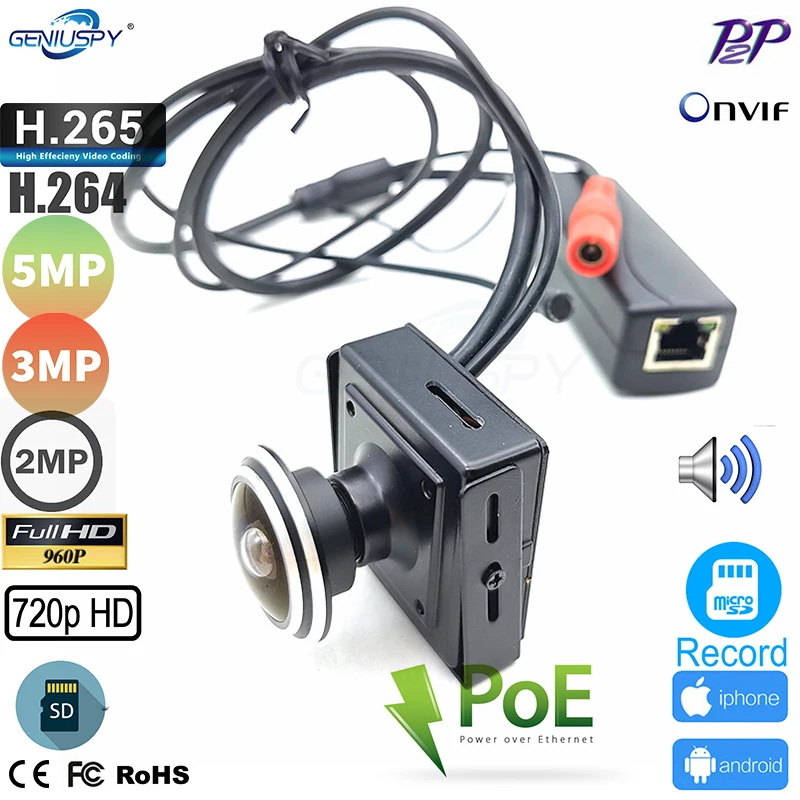 

SD Card Slot POE Fisheye HD 720P 960P 1080P 3MP 5MP Security Audio Video Mini Indoor IP Camera POE P2P IP CCTV Cam System