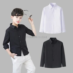 Camisa formal de algodão sólido para meninos, Camisas brancas para adolescentes, Uniforme de desempenho escolar, Roupas infantis de 4 a 16 anos