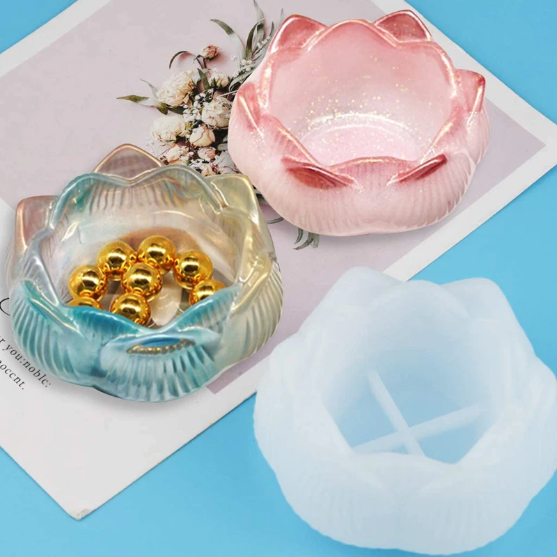 Moldes de resina epóxi de flor de lótus bamala, formas para diy, caixa de armazenamento de joias, vaso de flores, presentes de natal
