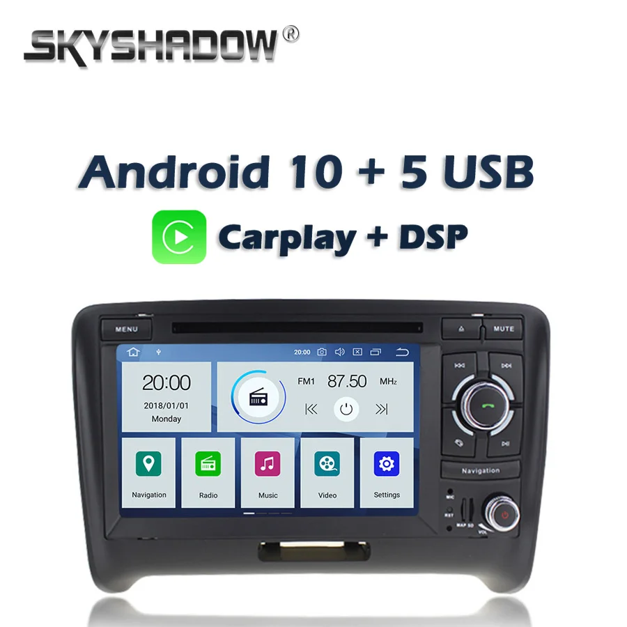 Carplay DSP IPS PX6 Android 10.0 4GB RAM +64GB ROM Car DVD Player GPS map Bluetooth 5.0 RDS Radio wifi For Audi TT 2006 - 2015