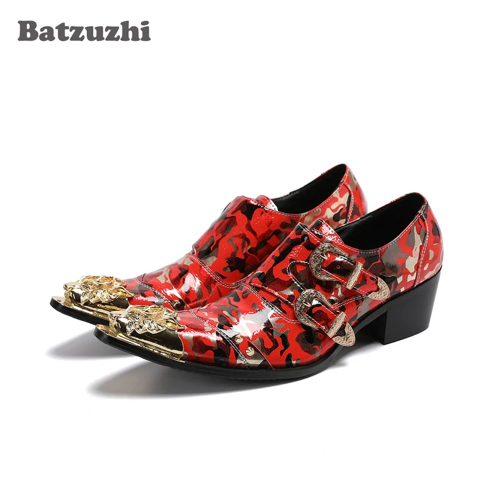 

Batzuzhi 6.5cm High Heel Men's Shoes Buckles Rock Formal Leather Shoes Men Red Wedding Party Shoes Male, Big Sizes EUR38-46