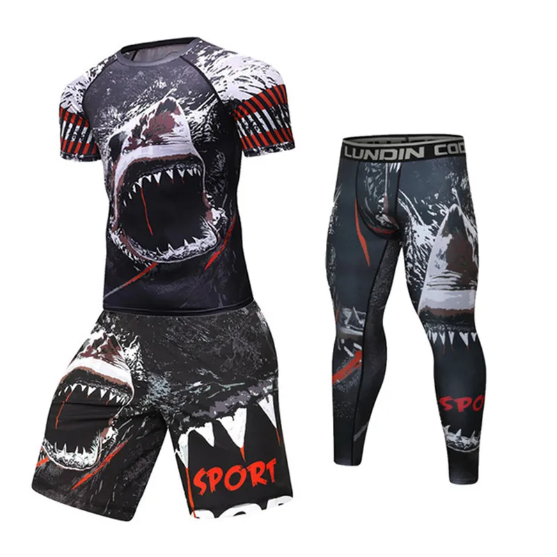 Men Sport Suit MMA running clothes Sport Wear Yoga Set fitness Pants T Shirt Sportswear Leggings Jogging male Fightwear Set