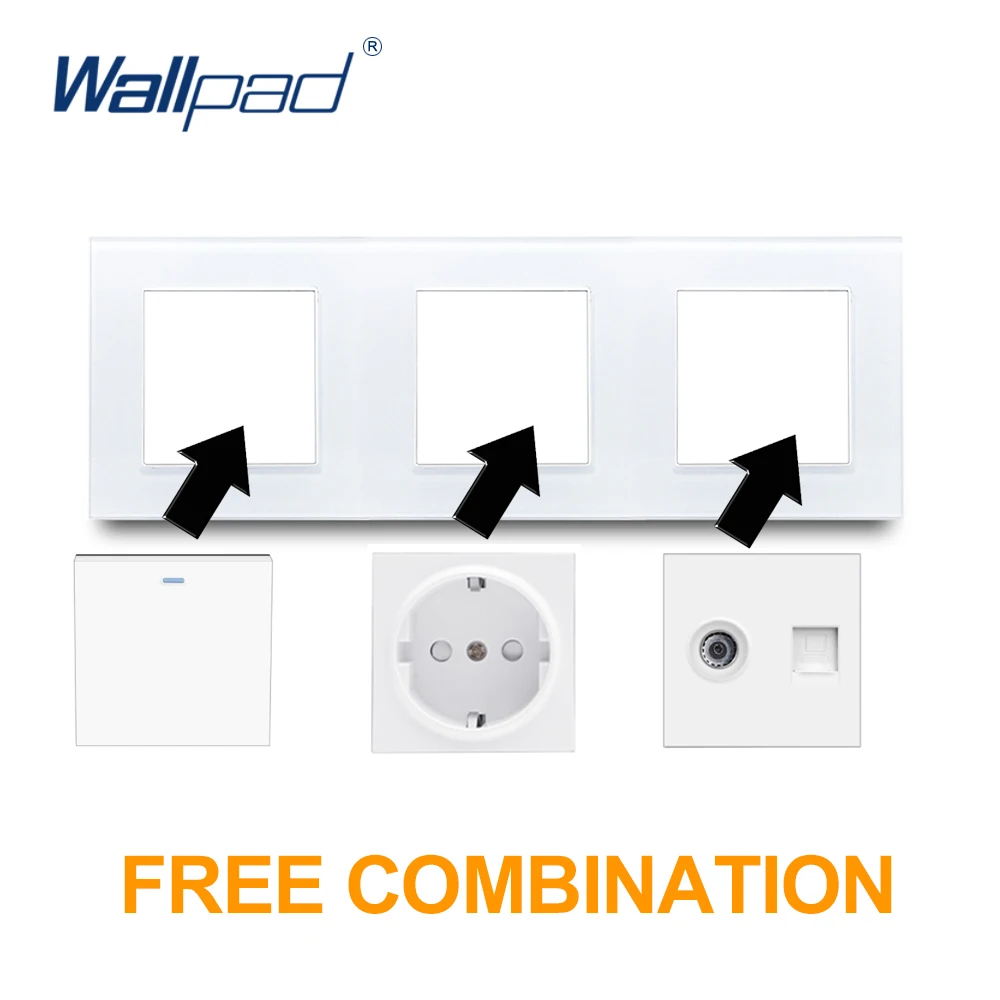 DIY Glass Frame Wall Light Button Switch Power Socket Electrical Outlet White Glass PC Function Key DIY Free S6 Series Wallpad