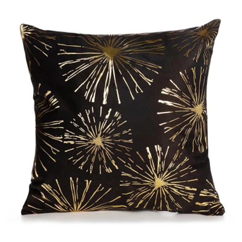 Black cushion cover geometric pillows case super soft short velvet gold printed fireworks pillowcase sofa home decor funda cojin