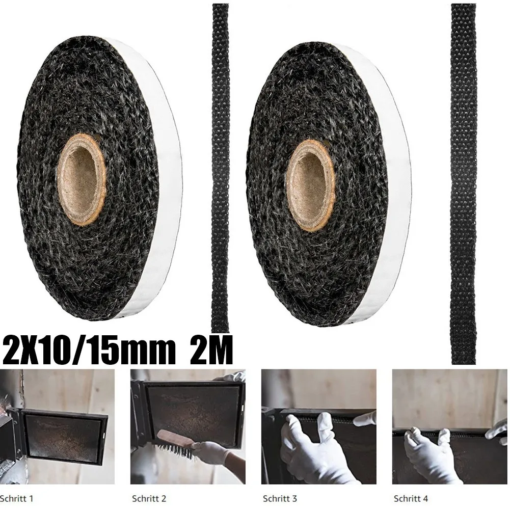 Black Flat Stove Rope Adhesive Glass Seal Stove Fire Rope 10/15mm Wide X 2/3mm Fiberglass Stove Accessories