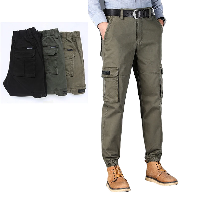 

New Men tactical slacks,100% cotton multi-pocket small leg Military pants plus size Slim fashion casual work trousers 3 colors