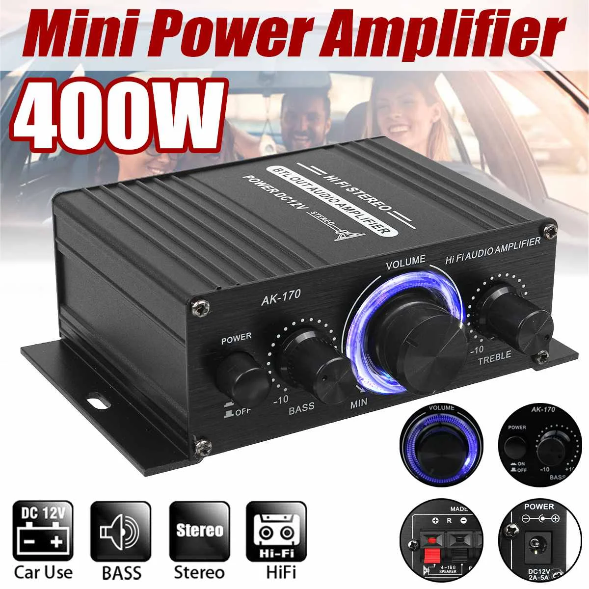 AK170 400W 220V 12V bluetooth Amplifier HIFI Digital Subwoofer Home Theater Amplifiers Audio Processor Power Amplifier FM USB SD