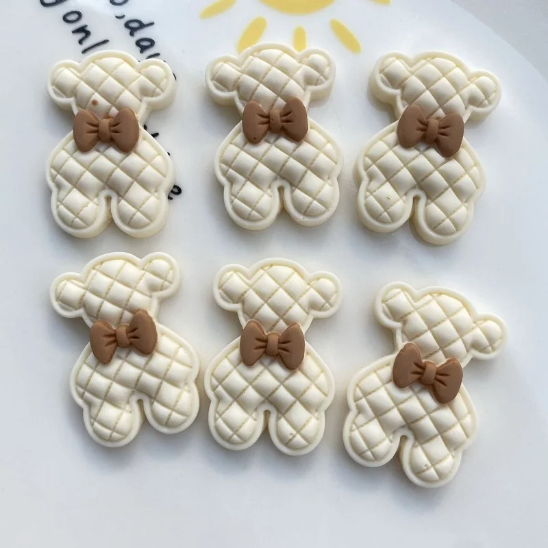 20Pcs Cartoon Diamond grid bear Flat back Resin Cabochons Scrapbooking Hair Bows Center DIY Phone Case Decoration Accessories