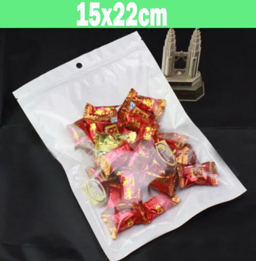 100pcs/lot 15cm*22cm White / Clear Self Seal Zipper Plastic Retail Packaging Pack Bag Ziplock Storage Bag Package With Hang Hole