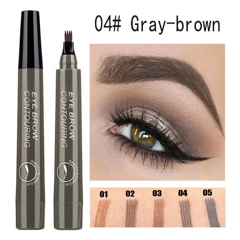 4 Fork Microblading Eyebrow Waterproof Fork Tip Tattoo Pen Liquid Brown Eye Brow Enhancer Dye Tint Liner Long Lasting Eyebrow