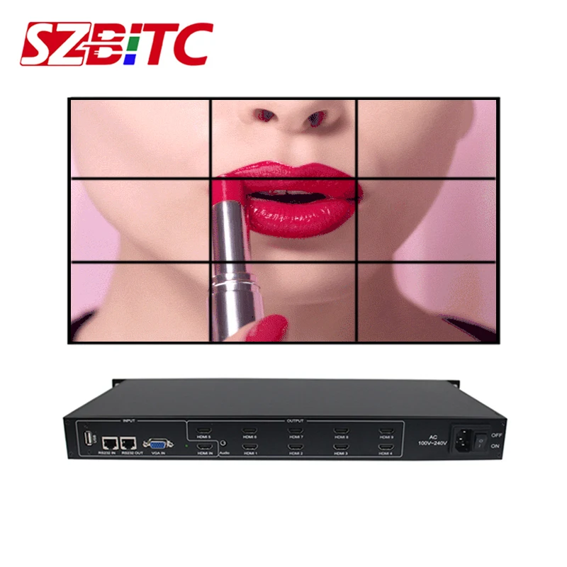 

ЖК-экран SZBITC, разветвитель HDMI 3x3, 1x9, DVI, VGA, USB, аудио, ТВ, настенный процессор, вращение на 180 градусов, с пультом дистанционного управления