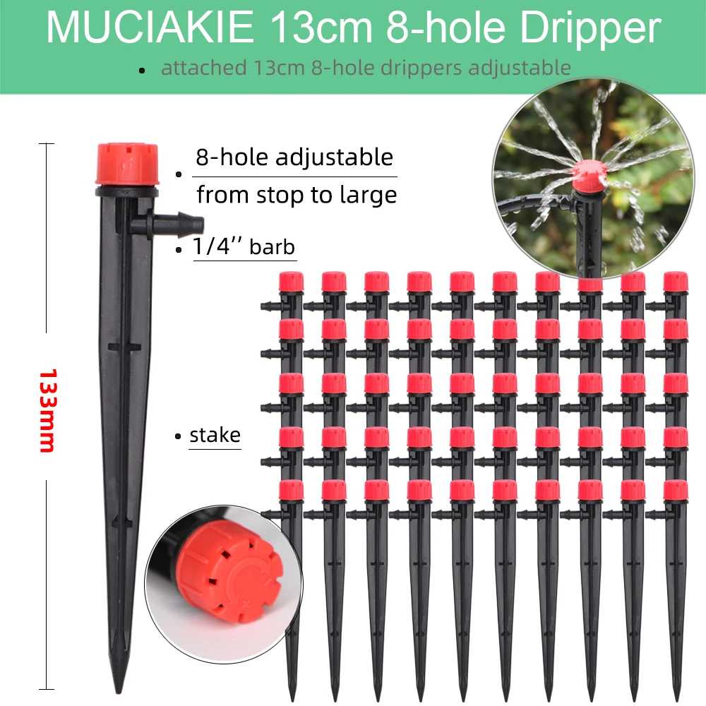 13CM System nawadniania kropelkowego 1/4 \'\'zestaw do regulowany zraszacz węża 4-kierunkowy mikro przepływ podlewania dla ogród kwiaty warzyw