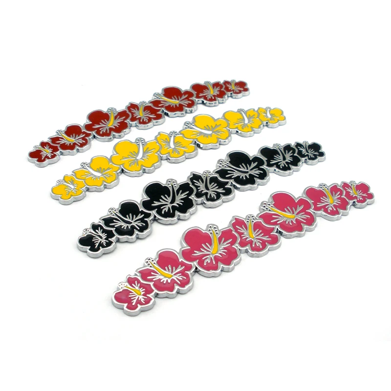 

Hawaiian 3D Chrome Hibiscus Flowers Red White Logo Emblem Sticker Car Truck fender doors