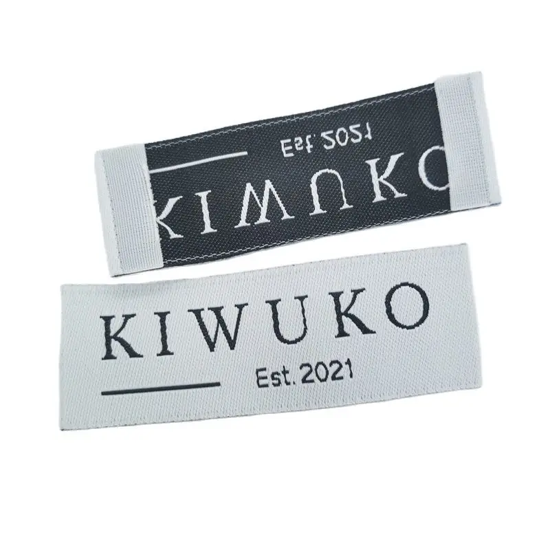 Custom Hand Made Woven Labels Oem Clothing Sewing Tags Customize Center Fold Garment Tag For Socks Weave Registered Label Mark