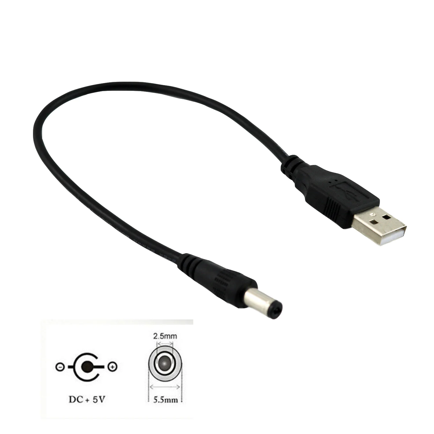 

10pcs USB 2.0 Type A Male to 5.5mm x 2.5mm Plug Male 5V DC Power Supply Socket Charging Extension Adapter Connector Cable 25cm