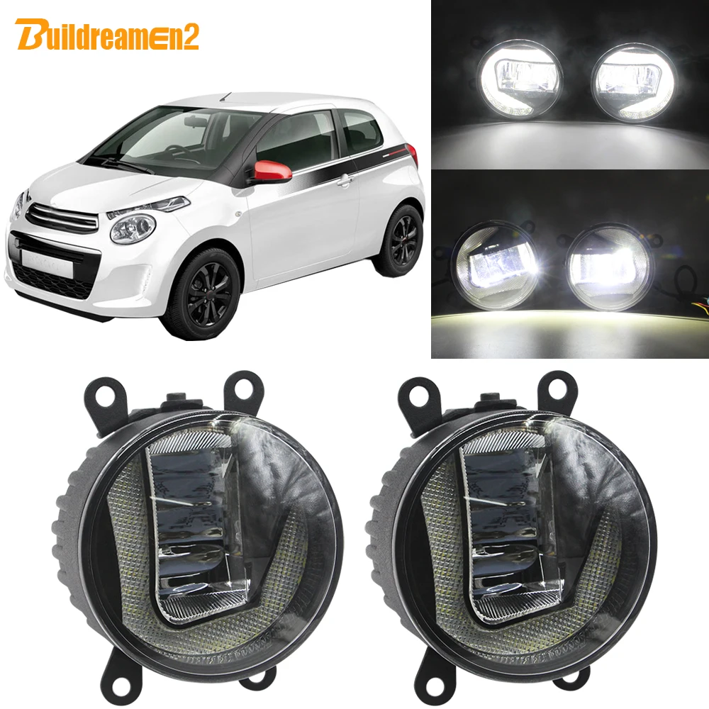 Buildreamen2 Car LED Projector Fog Light + DRL Daytime Running Lamp White 12V For Citroen C1 (PM_, PN_) Hatchback 2005-2014