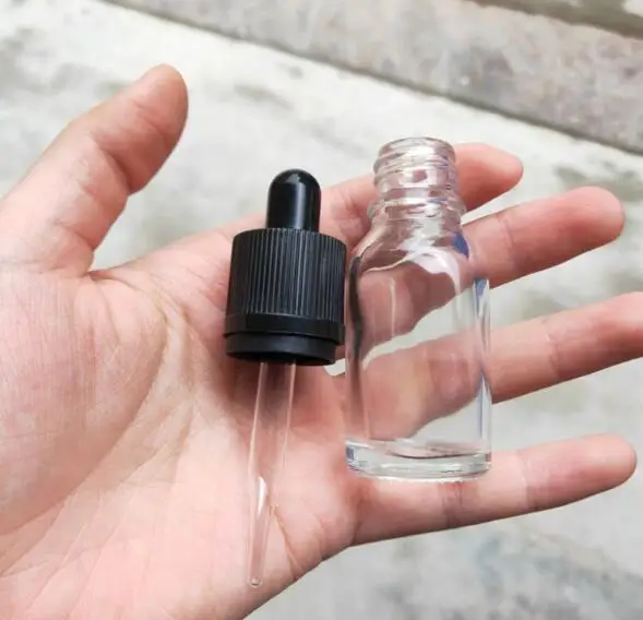 15ml Glass Bottle Clear Dropper Bottles Round Shape Empty E liquid Bottle With Black Childprpoof Tamper Cap For Essential oil