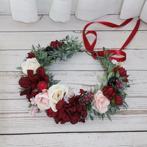 베리 장미 꽃 왕관 소녀 머리띠, 웨딩 헤어 액세서리, 머리 장식, 여자 꽃 화환, 신부 꽃 머리 장식