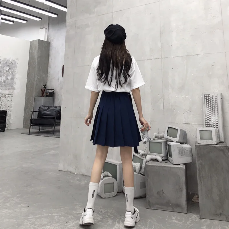 Womens Punk Mini Skirt Summer Gothic High Waist Heart Buckle Belt Pleated Skirt Harajuku Kawaii Fashion Schoolgirl Skirts 2022