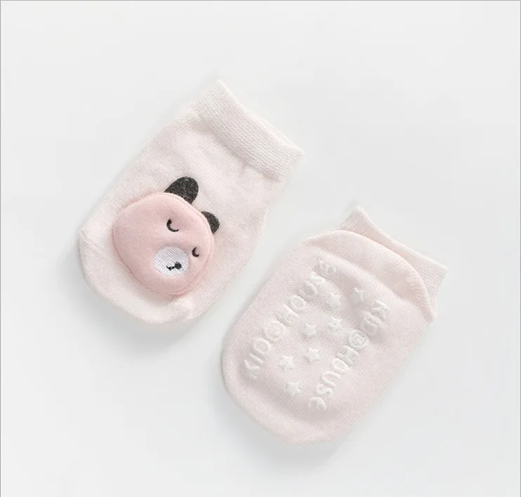 Bebê recém-nascido não-skid meias bonito 3d desenhos animados animal design infantil chinelo meias com apertos para 0-36 meses