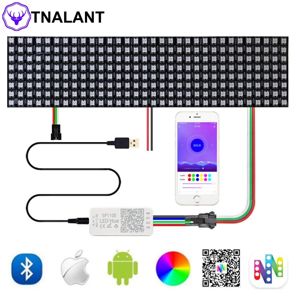 led painel matrix screen enderecavel individualmente 88 1616 832 pixels modulo de luz sp110e controlador bluetooth ws2812b 01