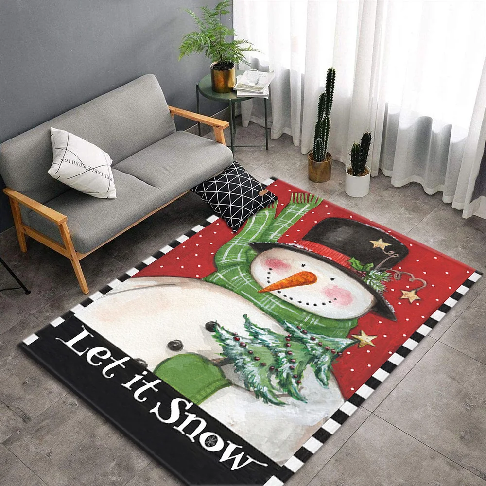 

Merry Christmas Living Room Carpets Bedroom Bedside Rugs 3D Snowman Decoration Carpet Home Children Hallway Anti-slip Floor Mats