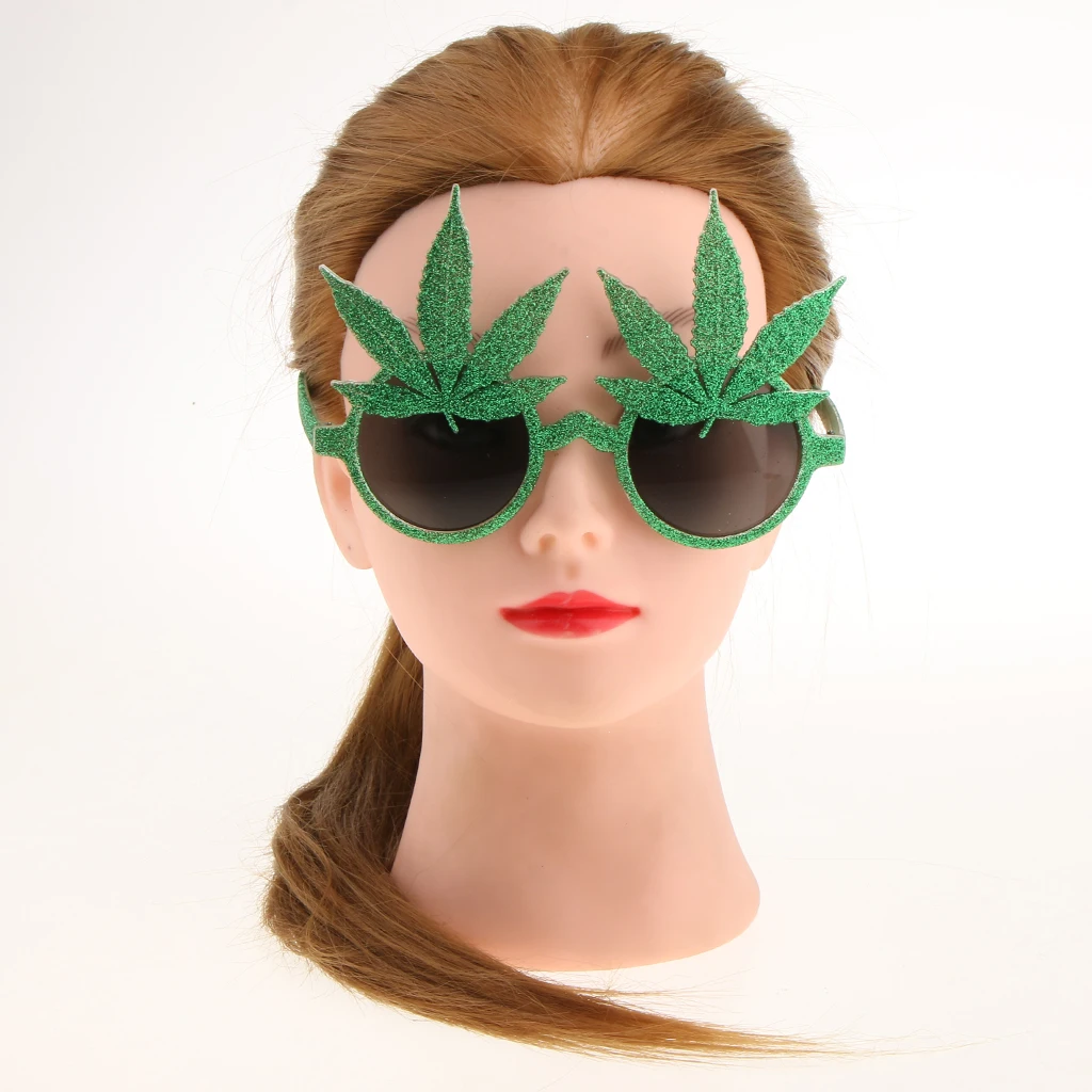 Novelty Glitter Green Leaf Sunglasses Funny Eye Glasses Fancy Party Dress Up Props