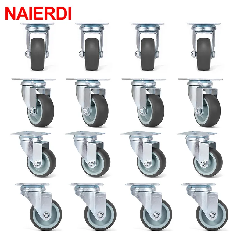 NAIERDI 2inch Swivel Caster 4/8/12/16PCS TPR Soft Rubber Wheels,Heavy Duty, Plate Caster for Platform Trolley Furniture