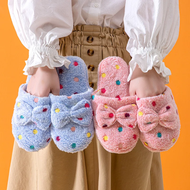 Women Indoor Slippers Warm Plush Home Slipper Autumn Winter Shoes Cute House Flat Floor Soft Silent Slides Sandals for Bedroom