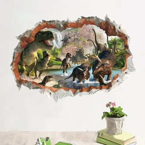 Broken hole poster Jurassic Dinosaurs Wall Stickers Home Decor Living Room Bedroom Floor Decal Mural Removable PVC Material