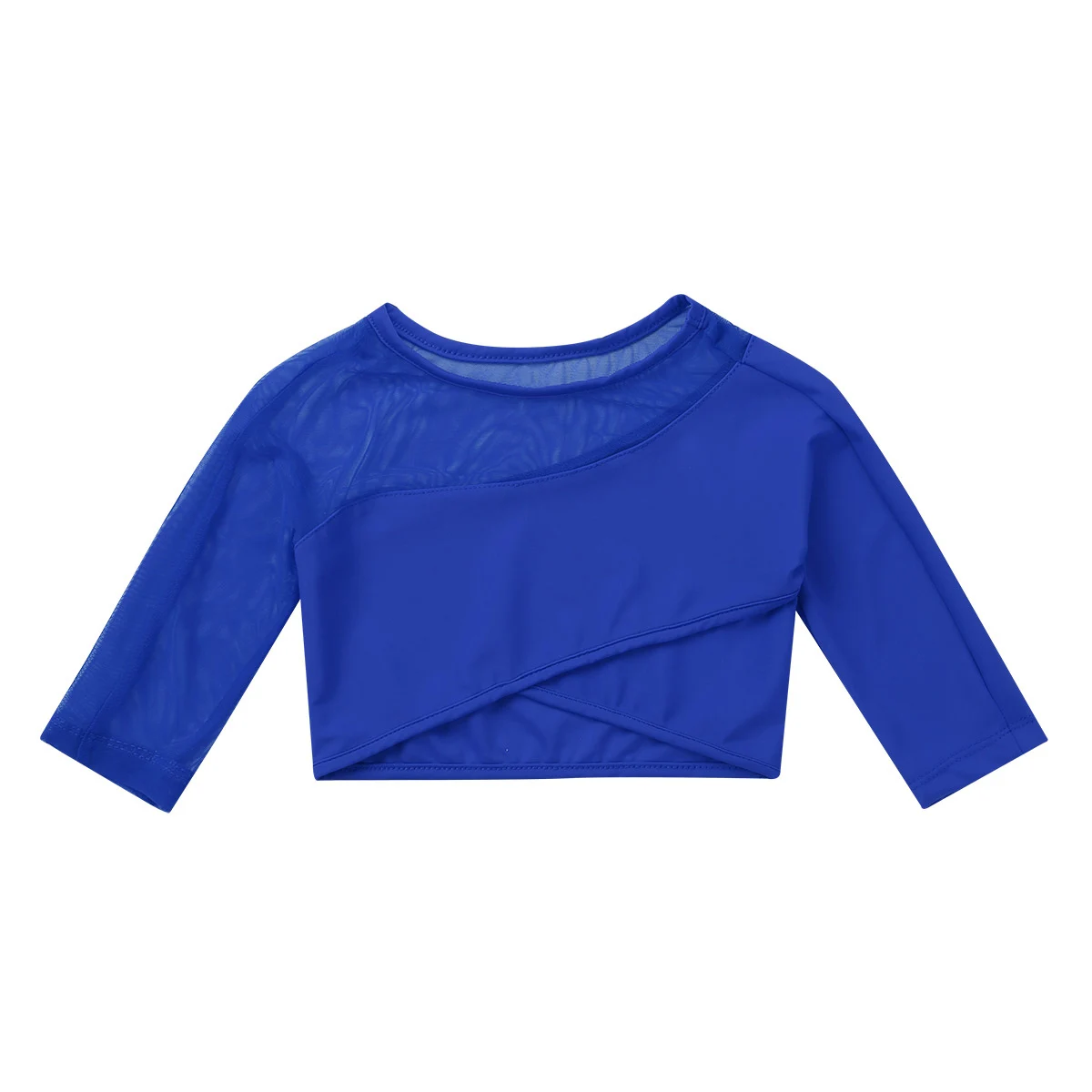 Kids Girls 3/4 Sleeves Asymmetrical Tops Stretchy Sport Crop Top for Ballet Dancing Stage Performance Workout Clothes Sportswear