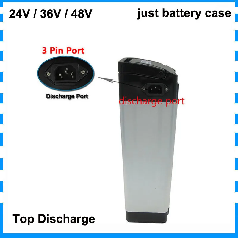 24 V 36 V 48 V 18650 Batterij Box Case 24 V 36 V 48 Volt Zilveren Vis Aluminium behuizing Top Ontlading met Slot