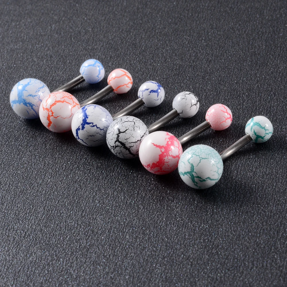 6PCs Colorful Acrylic Belly Bars Piercing Navel Ring Stud Women Piercing Belly Button Surgical Steel Body Piercing Jewelry14G