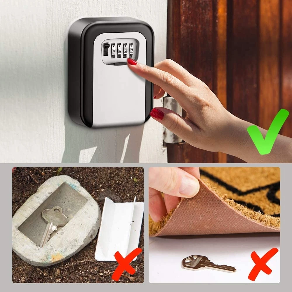 

Key Safe Wall Box Weatherproof 4 Digit Combination Keys Storage Lock Boxes Indoor Outdoor Password Secret Hidden Security Code