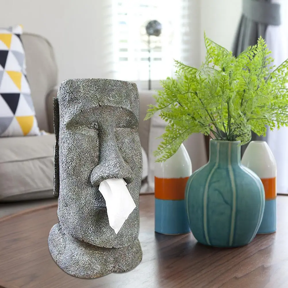 Creative Tissue Box MOAI Easter Island Stone Face Portrait Tissue Box Snot Type Container Holder Resin Tissue Box